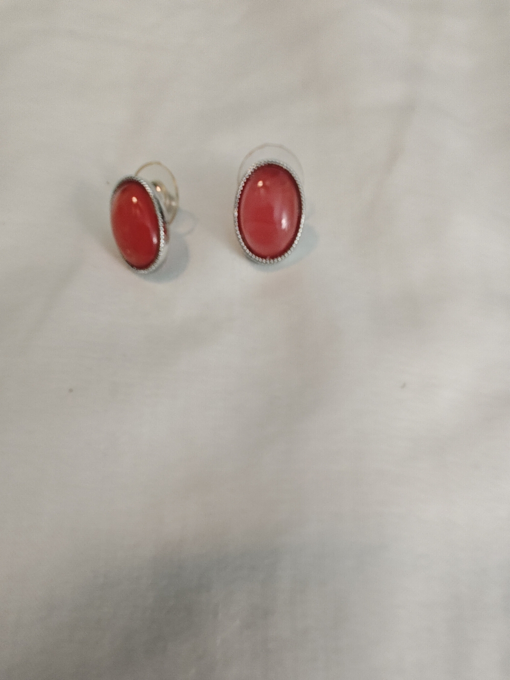 Pink Oval Resin Stud Earrings with Silver Frames - Women Jewelry
